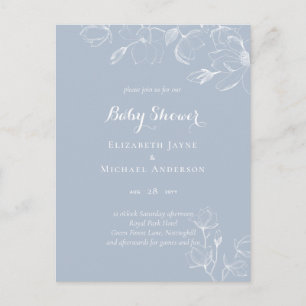Dusty Blue White Magnolias Baby Shower Postcard