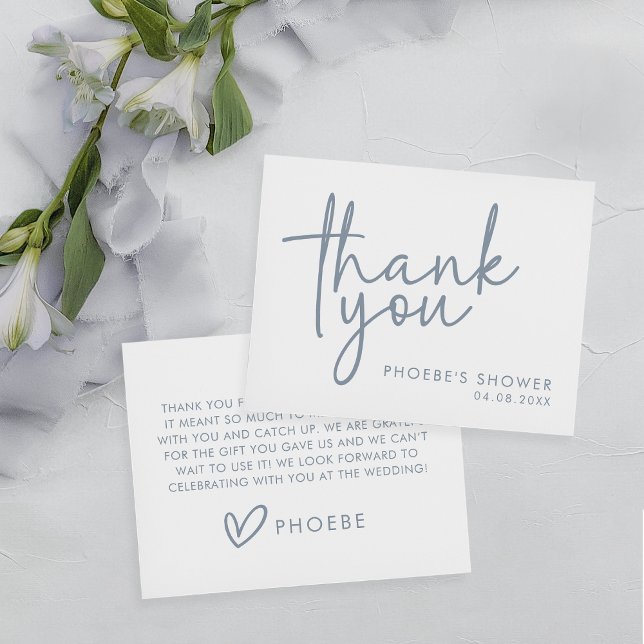 Dusty Blue & White Minimalist Bridal Shower Flat Thank You Card (Creator Uploaded)