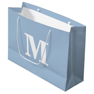 Dusty Blue & White Modern Letter Monogram Large Gift Bag