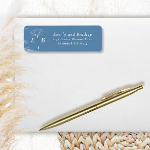 Dusty Blue White Monogram Floral Accent Address