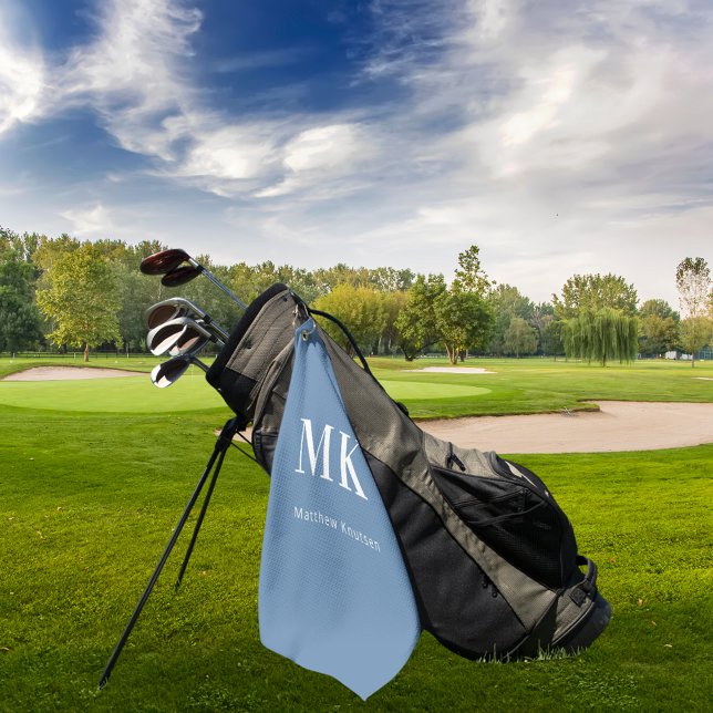 Dusty blue white monogram name initials  golf towel (Creator Uploaded)