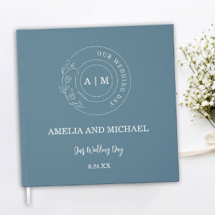 Dusty Blue & White Monogram Wedding Guestbook