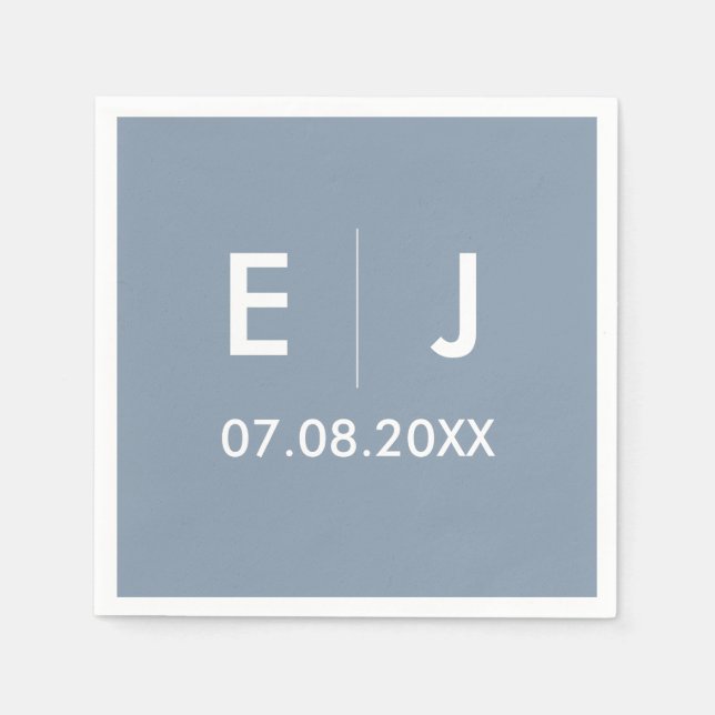 Dusty Blue & White Monogram Wedding Napkin (Front)