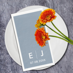 Dusty Blue & White Monogram Wedding Paper Napkins
