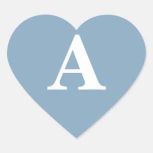 Dusty Blue White Monograms Simple Bridal Shower Heart Sticker