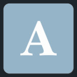 Dusty Blue White Monograms Simple Bridal Shower Square Sticker<br><div class="desc">Designed with text template for monogrammed initial in custom dusty blue colour background which you can customise!</div>