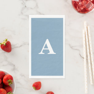 Dusty Blue White Monograms Simple Minimal Custom Napkin