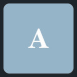 Dusty Blue White Monograms Simple Minimal Custom Square Sticker<br><div class="desc">Designed with text template for monogrammed initial in custom dusty blue colour background which you can customise!</div>