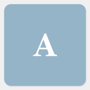 Dusty Blue White Monograms Simple Minimal Custom Square Sticker