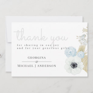 Dusty Blue White Navy Anemone BUDGET Wedding Thank You Card