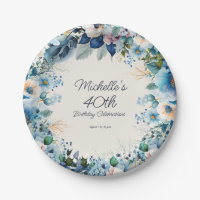 Dusty Blue White Navy Floral Women's 40th Birthday