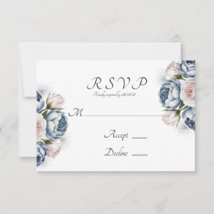 Dusty Blue & White Peony Wedding RSVP Card