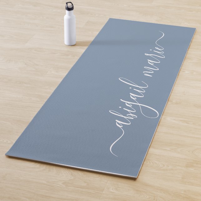 Dusty Blue & White Personalised Script Reversible Yoga Mat (In Situ)