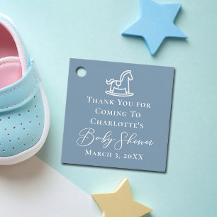 Dusty Blue White Rocking Horse Baby Shower Favour Tags