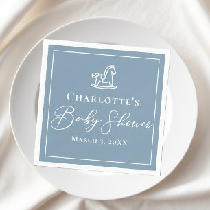 Dusty Blue White Rocking Horse Baby Shower Napkin