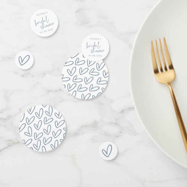 Dusty Blue & White Script and Hearts Bridal Shower Confetti (Group)