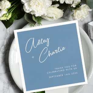 Dusty Blue & White Signature Names Wedding Napkins