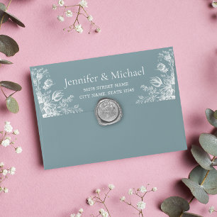 Dusty Blue White Sketched Floral Return Address Envelope