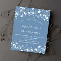Dusty blue white stars budget birthday nvitation