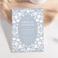 Dusty Blue White Stylish Folk Floral Bridal Shower
