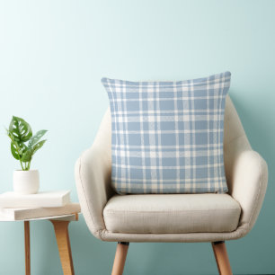 Dusty Blue White Tartan Plaid Pattern Cushion
