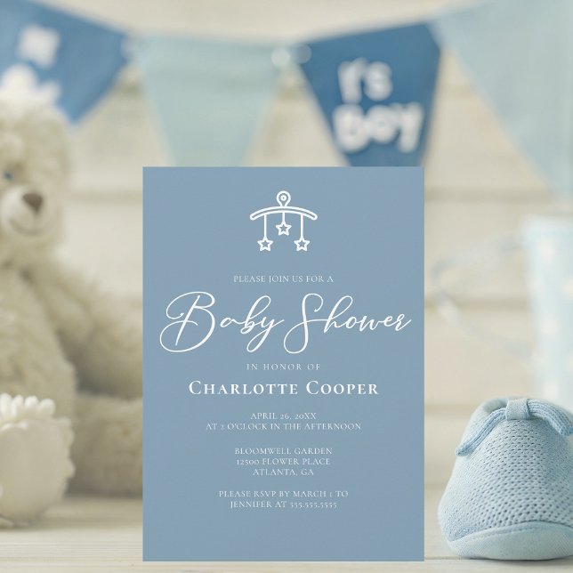 Dusty Blue White Typography Baby Shower Invitation (Creator Uploaded)