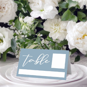 Dusty Blue White Typography Coastal Wedding Place Card