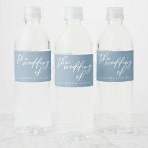 Dusty Blue White Typography Custom Wedding Water Bottle Label