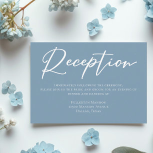 Dusty Blue White Typography Wedding Reception Enclosure Card