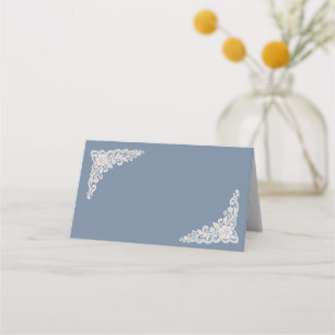 Dusty Blue White Vintage Lace wedding place cards