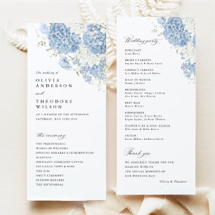 Dusty Blue White Watercolor Wedding Ceremony Programme
