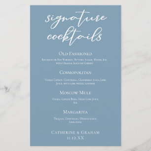 Dusty Blue White Wedding Signature Cocktails Menu
