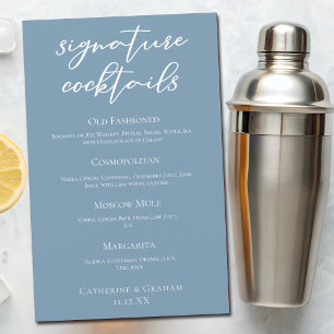 Dusty Blue White Wedding Signature Cocktails Menu