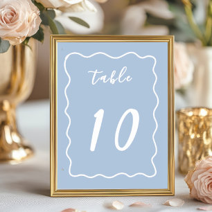 Dusty Blue White Whimsy Scallop Border Table Number