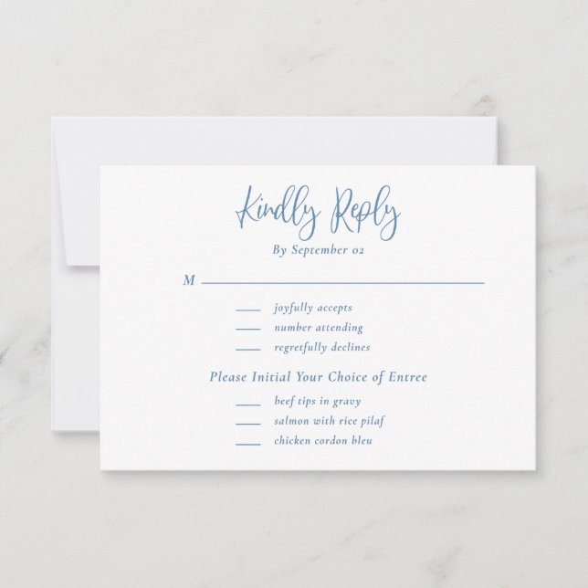 Dusty Blue White Wildflower Menu Choice RSVP Card (Front)
