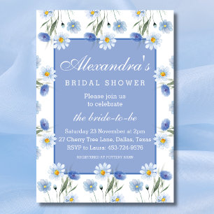 Dusty Blue White Wildflowers Spring Bridal Shower Invitation
