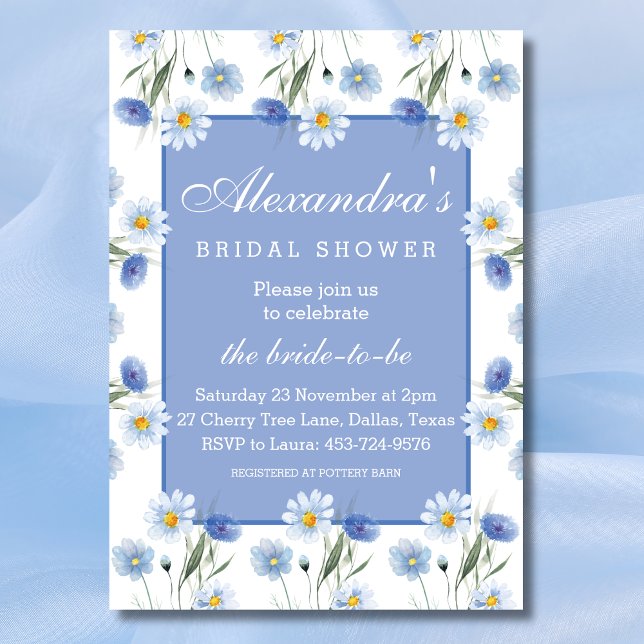 Dusty Blue White Wildflowers Spring Bridal Shower Invitation (Creator Uploaded)