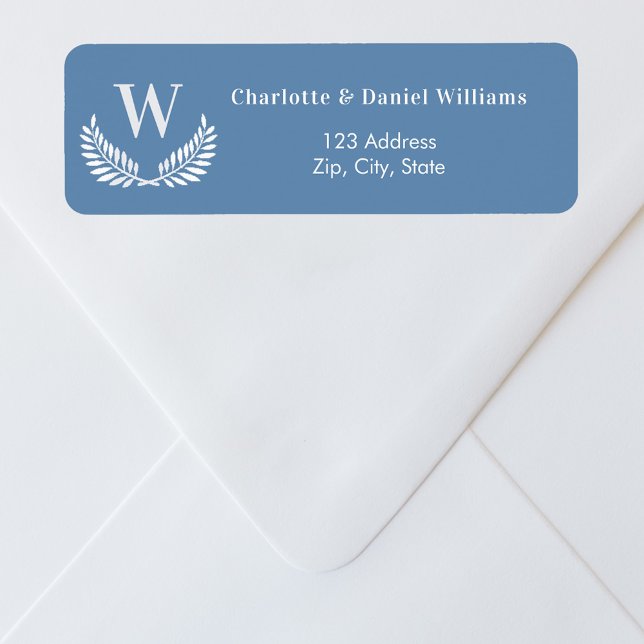 Dusty blue white wreath monogram return address (Creator Uploaded)