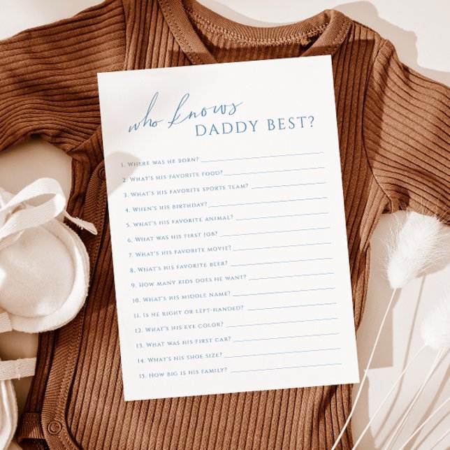 Dusty Blue Who Knows Daddy Baby Shower Game Card (Creator Uploaded)