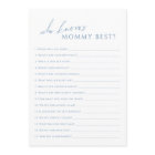 Dusty Blue Who Knows Mummy Baby Shower Game Card