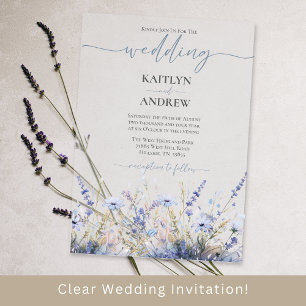 Dusty Blue Wild Flower Elegant Script Wedding Acrylic Invitations