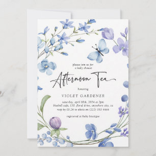 Dusty Blue Wildflower Afternoon Tea Baby Shower Invitation