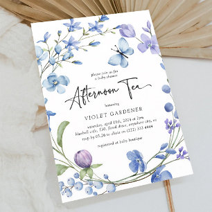 Dusty Blue Wildflower Afternoon Tea Baby Shower Invitation