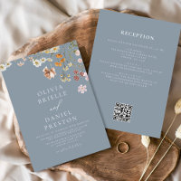 Dusty Blue Wildflower All in One QR Code Wedding