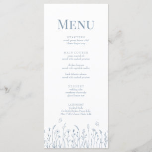 Dusty Blue Wildflower and Butterflies Menu Card