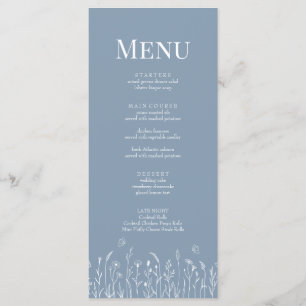 Dusty Blue Wildflower and Butterflies Menu Card