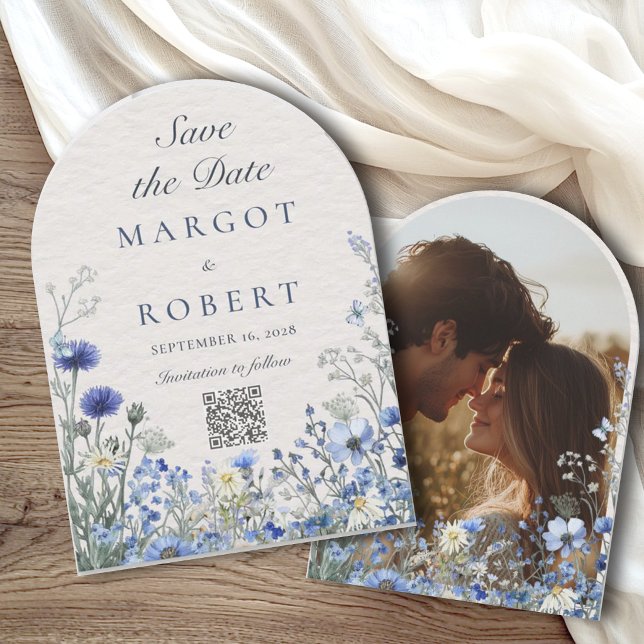Dusty Blue Wildflower Arch Save The Date Invitatio Invitation (Creator Uploaded)