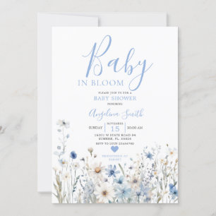 Dusty Blue Wildflower Baby in Bloom Baby Shower Invitation