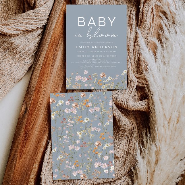 Dusty Blue Wildflower Baby in Bloom Baby Shower Invitation (Creator Uploaded)