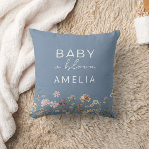 Dusty Blue Wildflower Baby in Bloom Floral Cushion